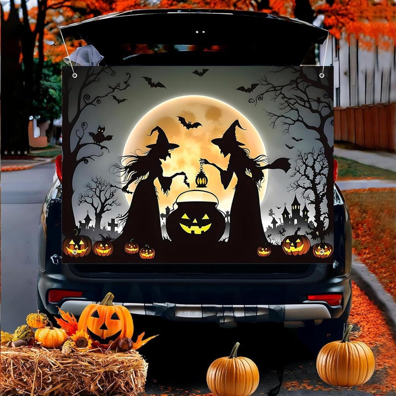 Pedel Halloween Trunk Or Treat Car Decoration Kits for Suv Banner, Halloween Moon Witch Backdrop Banner for Archway Garage Door Haunted House Car Trunk Décor - Image 5